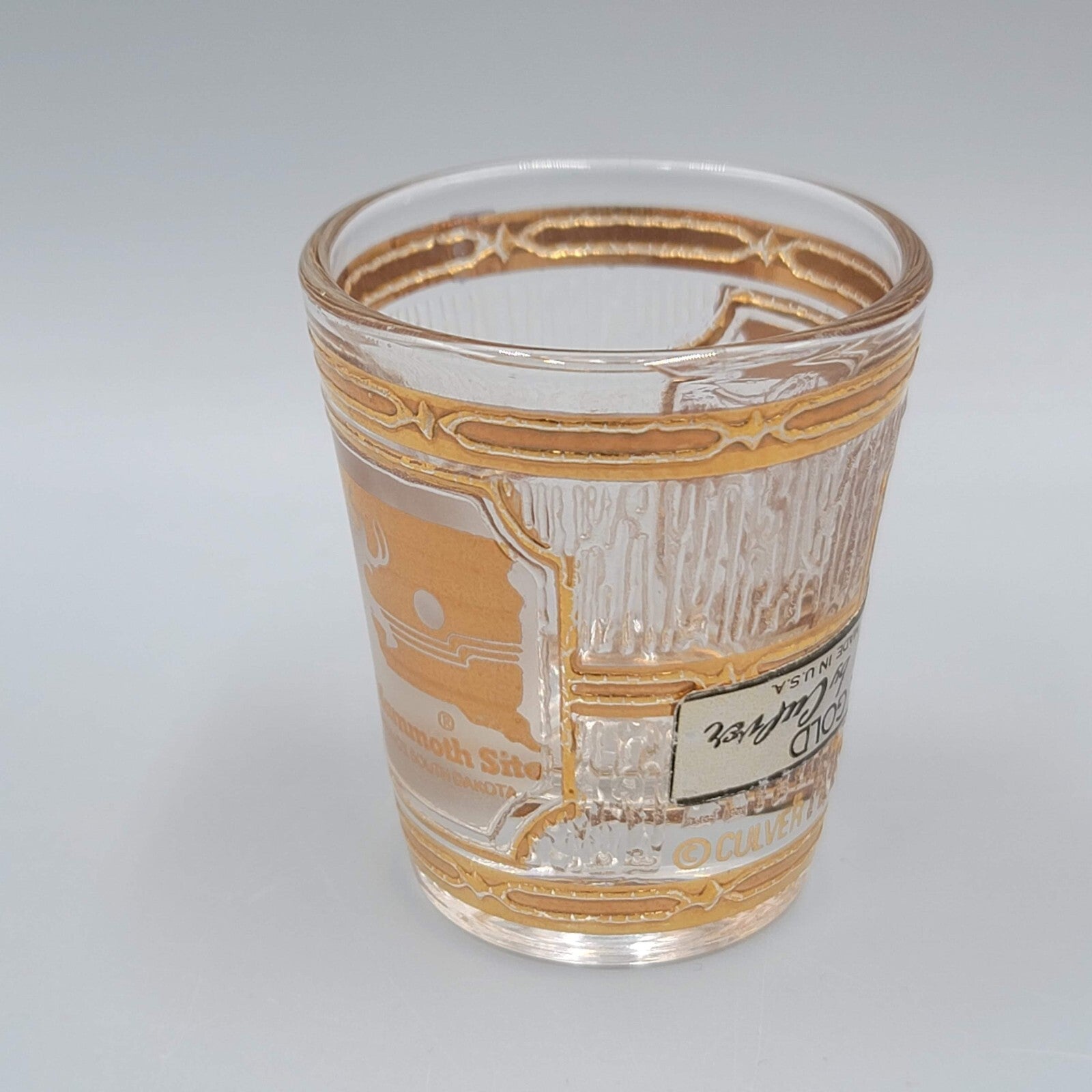 Vintage The Mammoth Site South Dakota  Culver 22k Gold Shot Glass Souvenir 2 oz