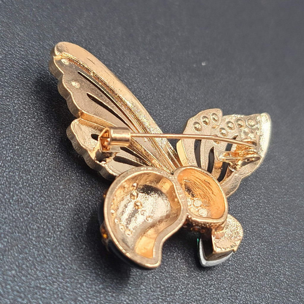 Crystal Rhinestone Brooch Bee Green AB Black Enamel 2"