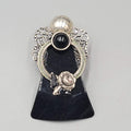 Vintage Angel Brooch Silver tone and Black Metal 2 1/8"