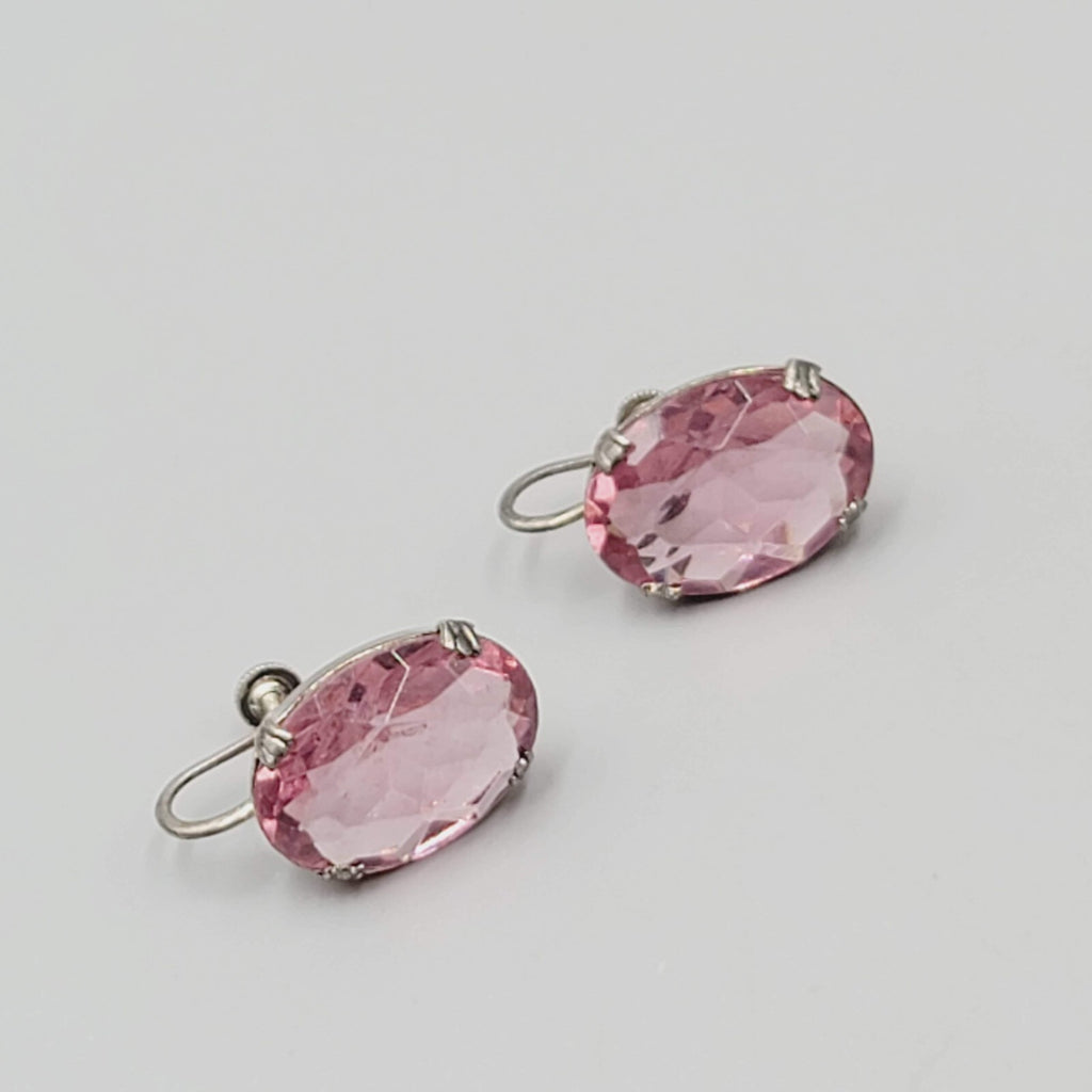 Sterling Silver Clip on Earrings 925 Screw Back Faceted Glass 3/4"