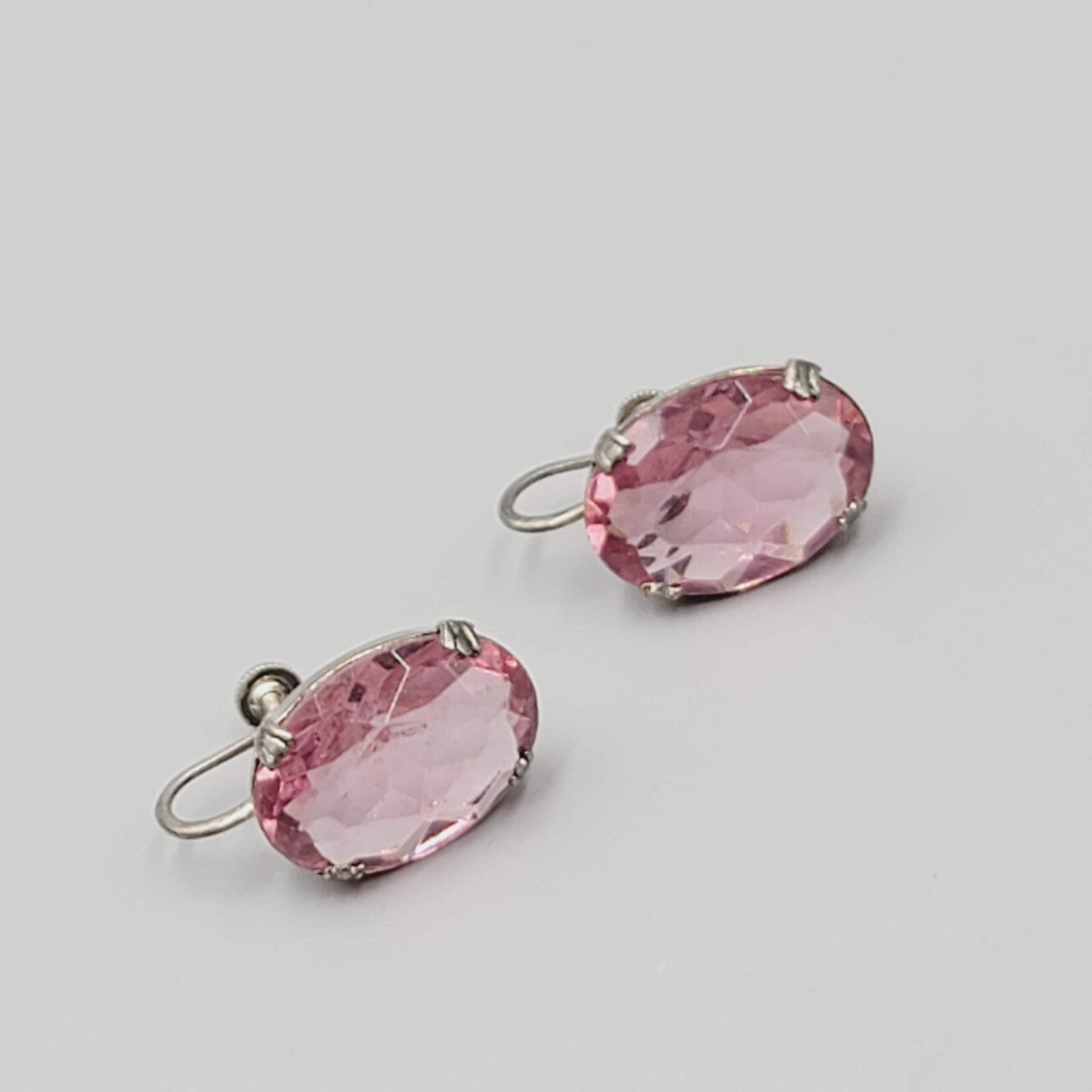 Sterling Silver Clip on Earrings 925 Screw Back Faceted Glass 3/4"