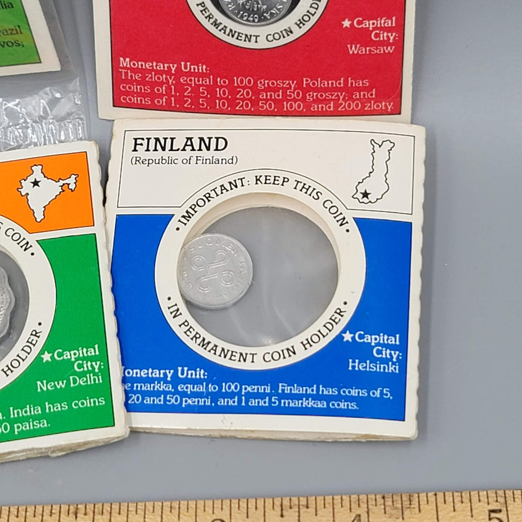 Foreign Coins Sugar Crisp Cereal Toy Lot Of 4 - Finland Poland Brazil India