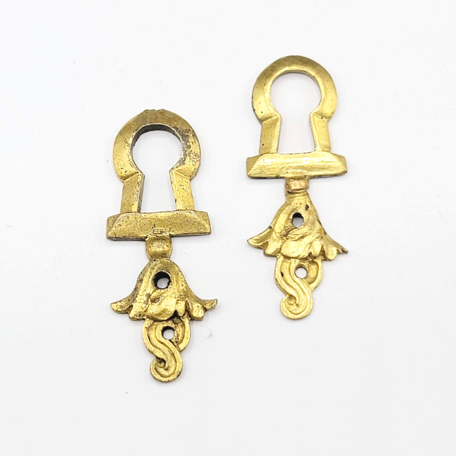 Lot of 2 Vintage Ornate Brass Skeleton Keyhole Escutcheon 1 5/8" x 0.5" PAIR