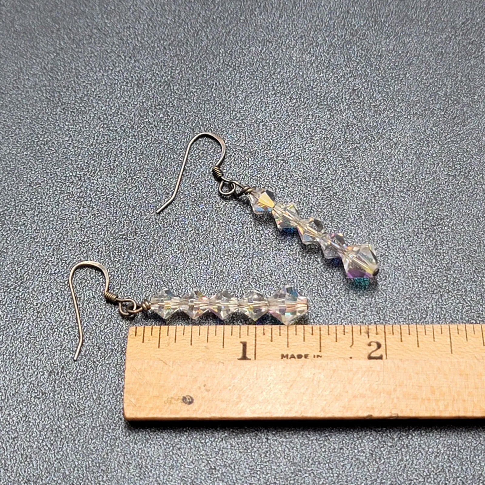 Pierced Earrings Bicone AB Crystal Bead Dangle 1.5"