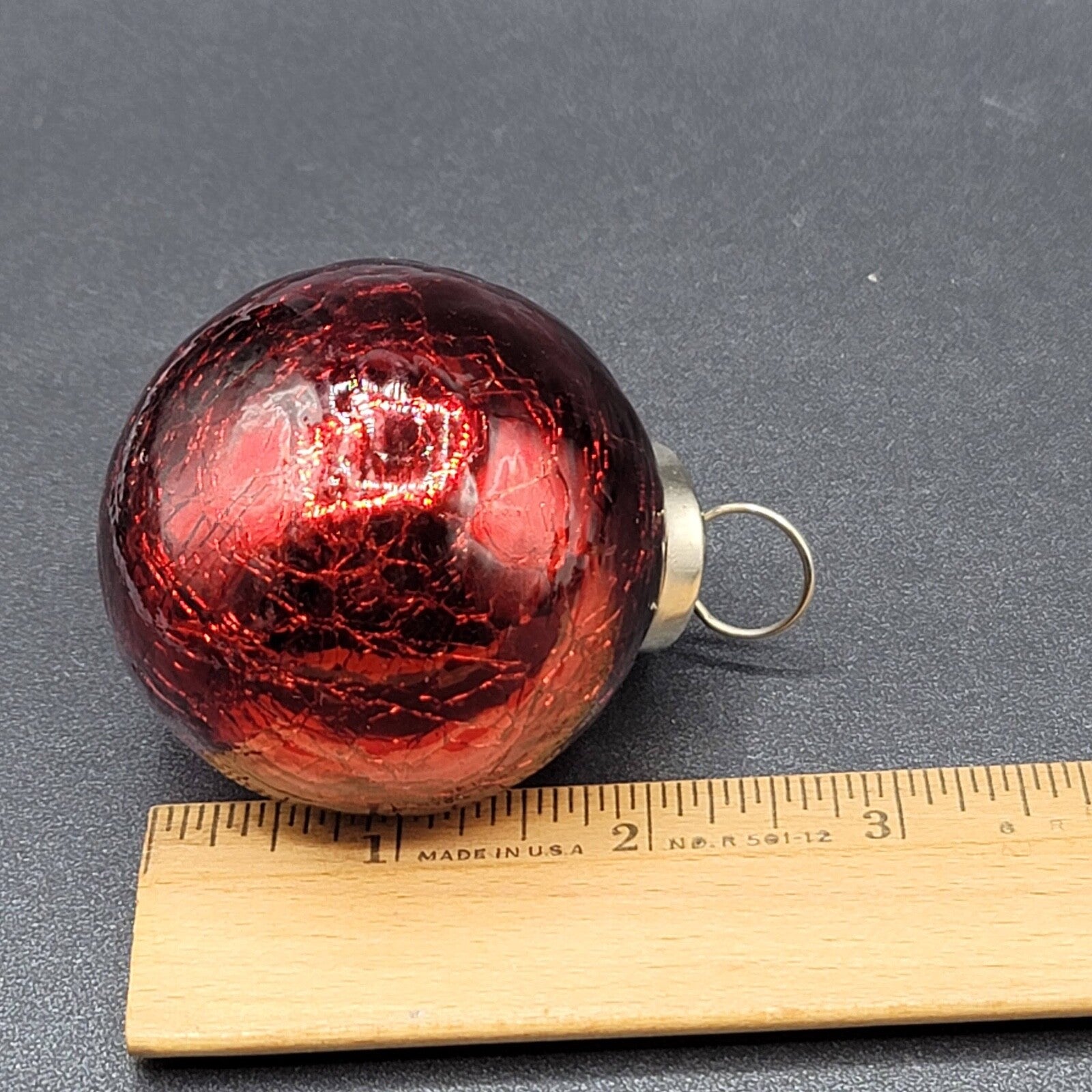 Vintage Kugel Style Red Blown Glass Ball Christmas Ornament Silver top 2"