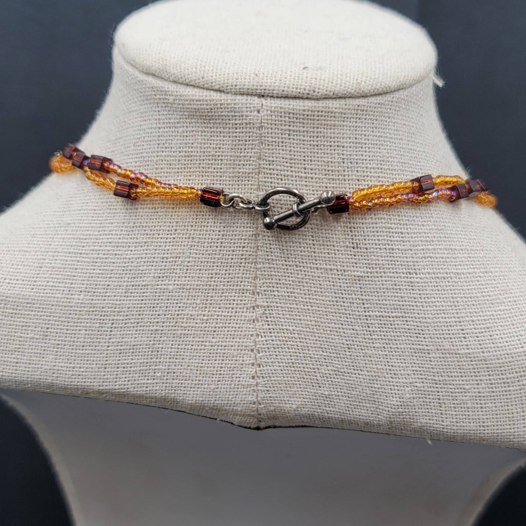 Amber and Glass Beaded Pendant Necklace Boho 18"