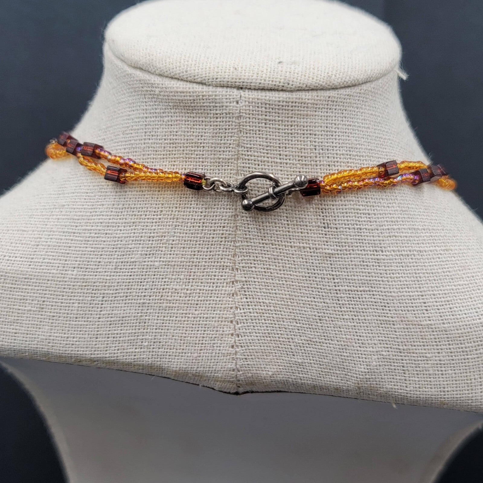 Amber and Glass Beaded Pendant Necklace Boho 18"
