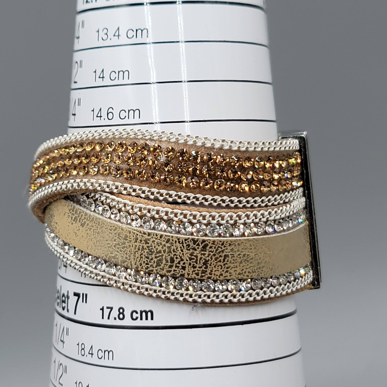 Leather Cuff Tan Bracelet Silver tone Magnet Closure 6.5"
