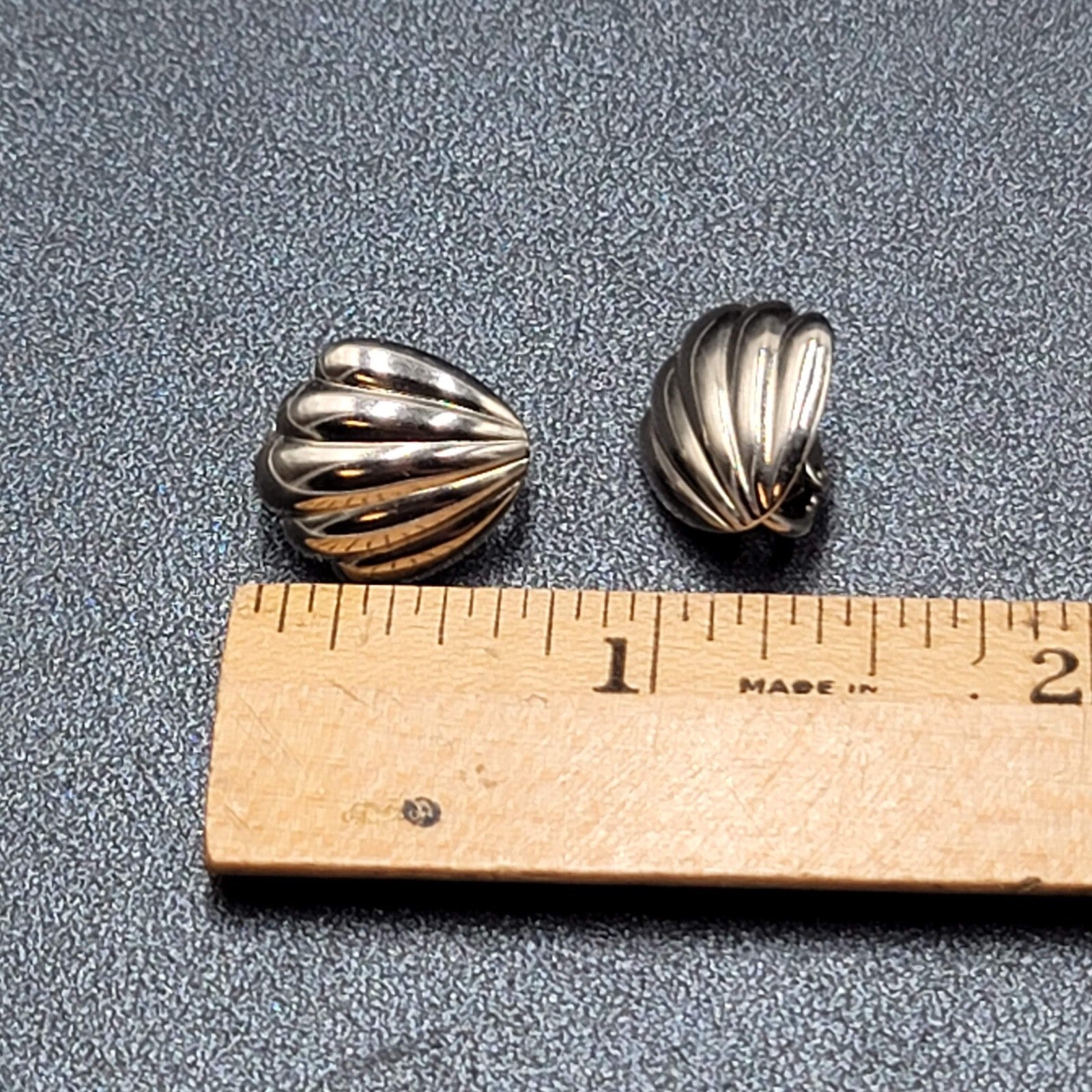 Vintage Clip on Earrings Silver tone Shell Studs  5/8"