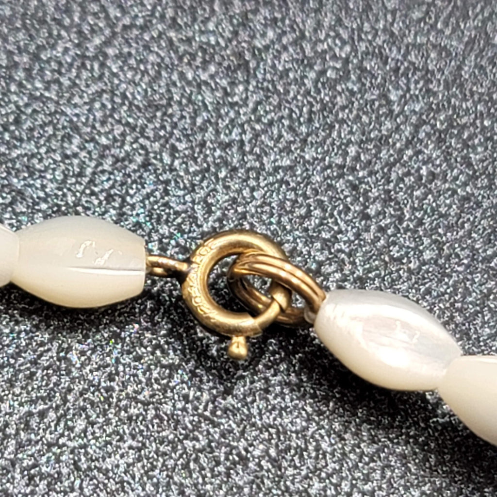 Vintage Mother of Pearl Hematite Gold Bead Necklace Gold Filled Clasp 16"