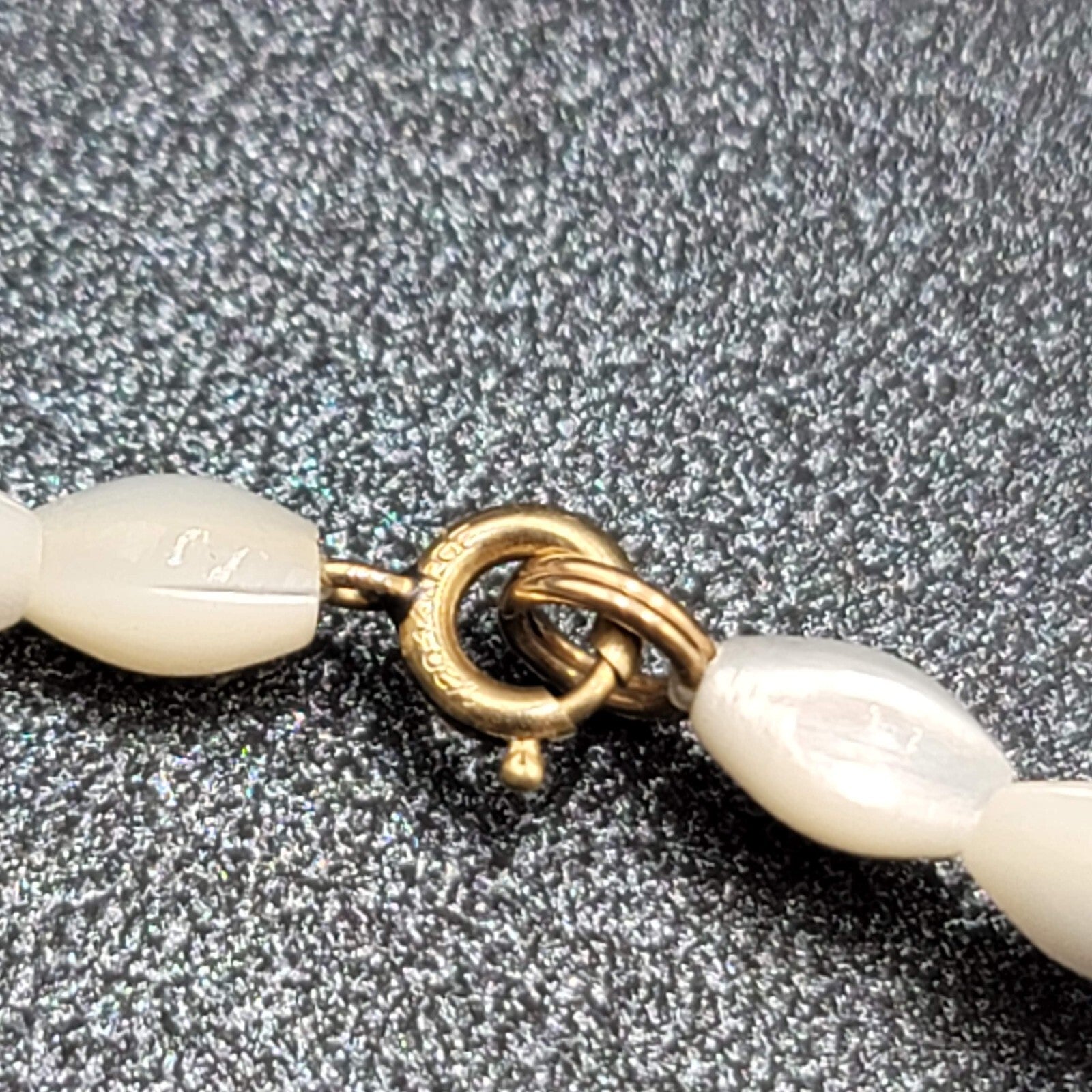 Vintage Mother of Pearl Hematite Gold Bead Necklace Gold Filled Clasp 16"