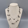 Triple Layer Gray Black Stone Station Bead Necklace Silver tone 16"