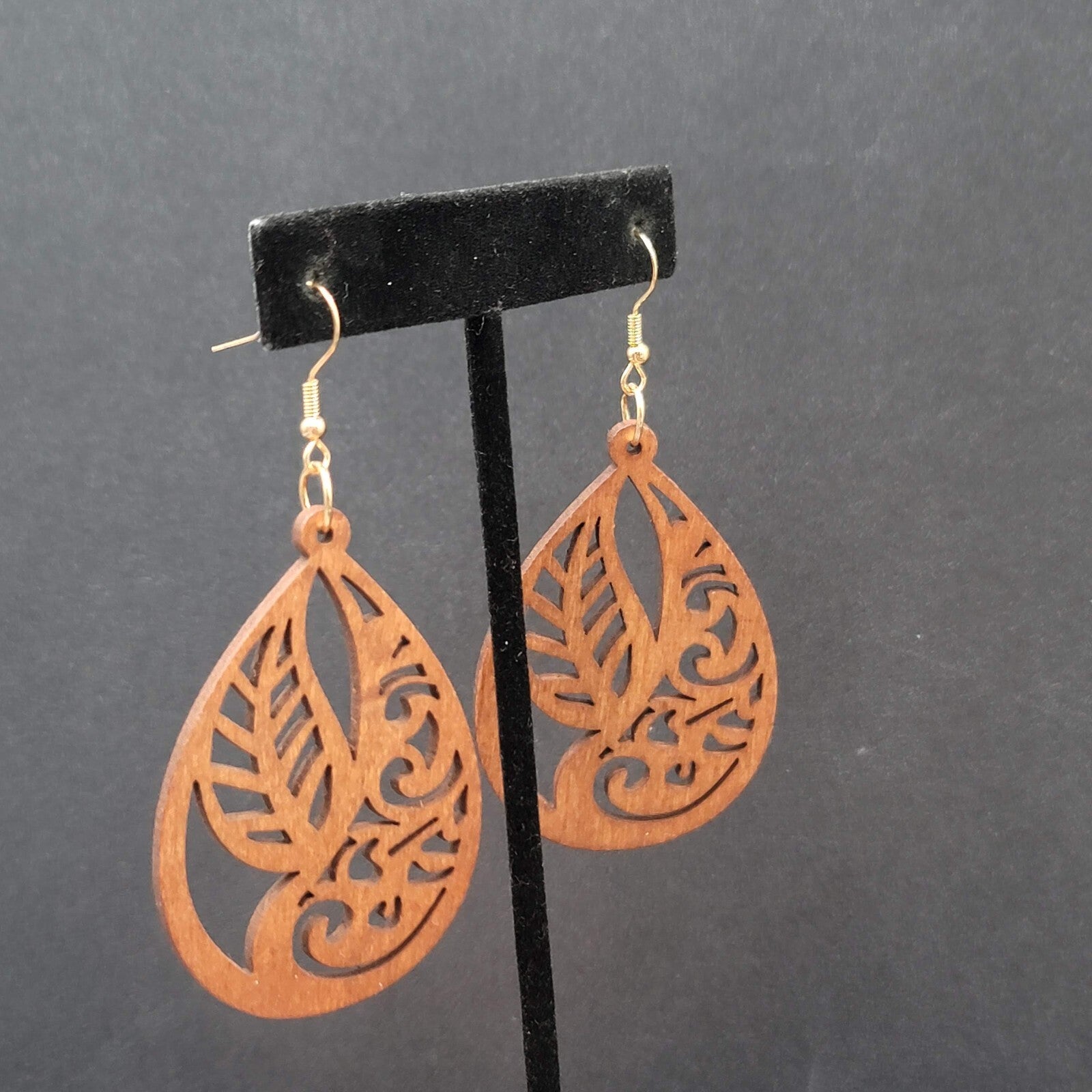New Boho Pierced Earrings Solid Wood Teardrop Leaves Large Statement 2.5"