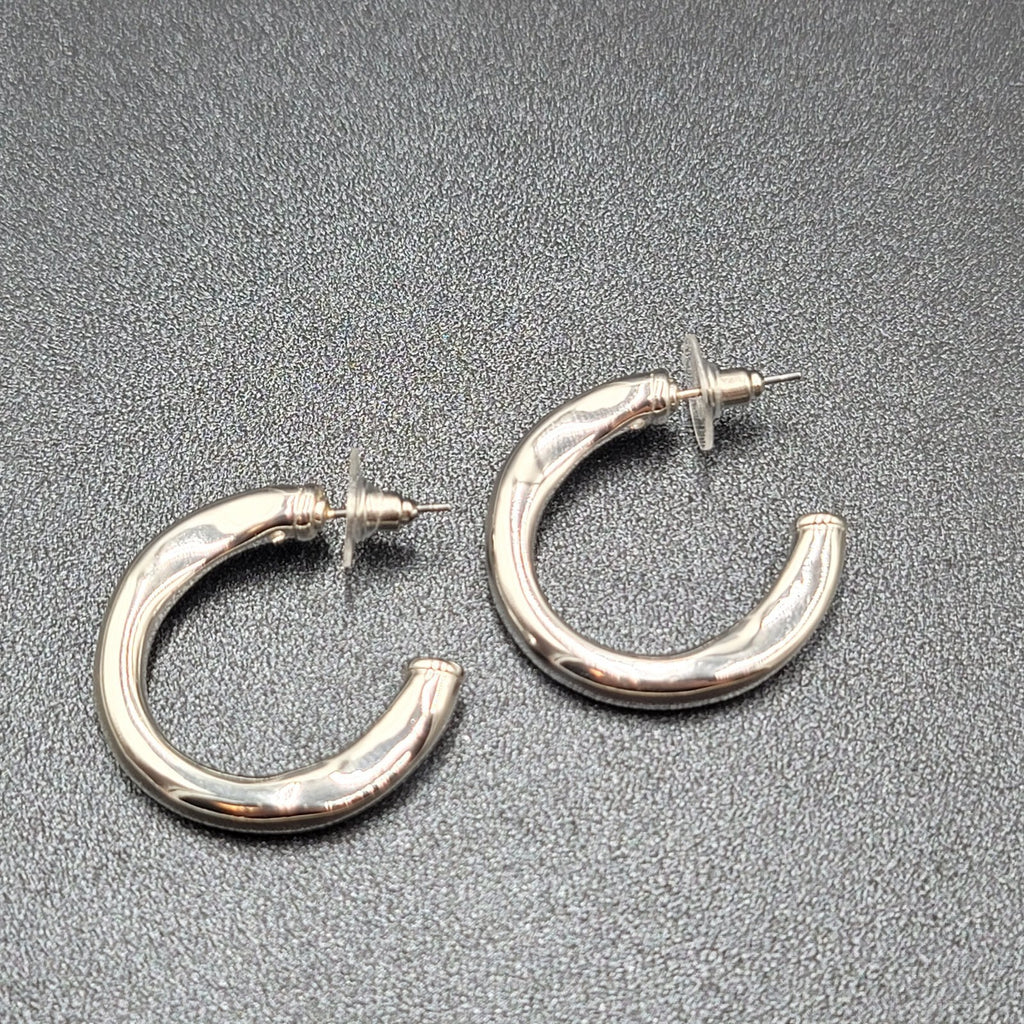Pierced Earrings Polished Silver Plated Wavy Hoops Diamond Accent 1 1/8"