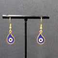 New Evil Eye Pierced Earrings Gold tone Blue Enamel Teardrop Dangle 3/4"