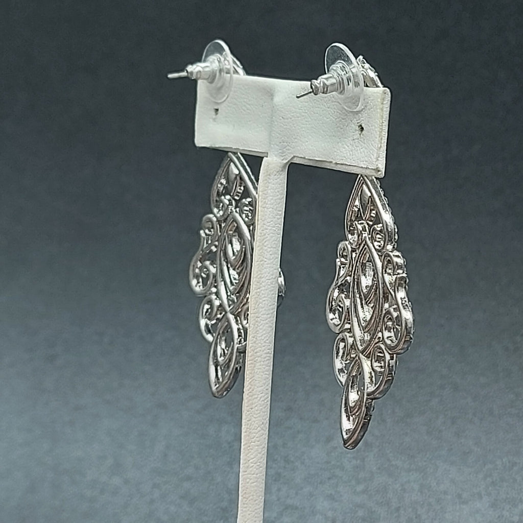 Pierced Earrings Silver tone Dangle Teardrop Crystal 2.5" Wedding Prom Statement