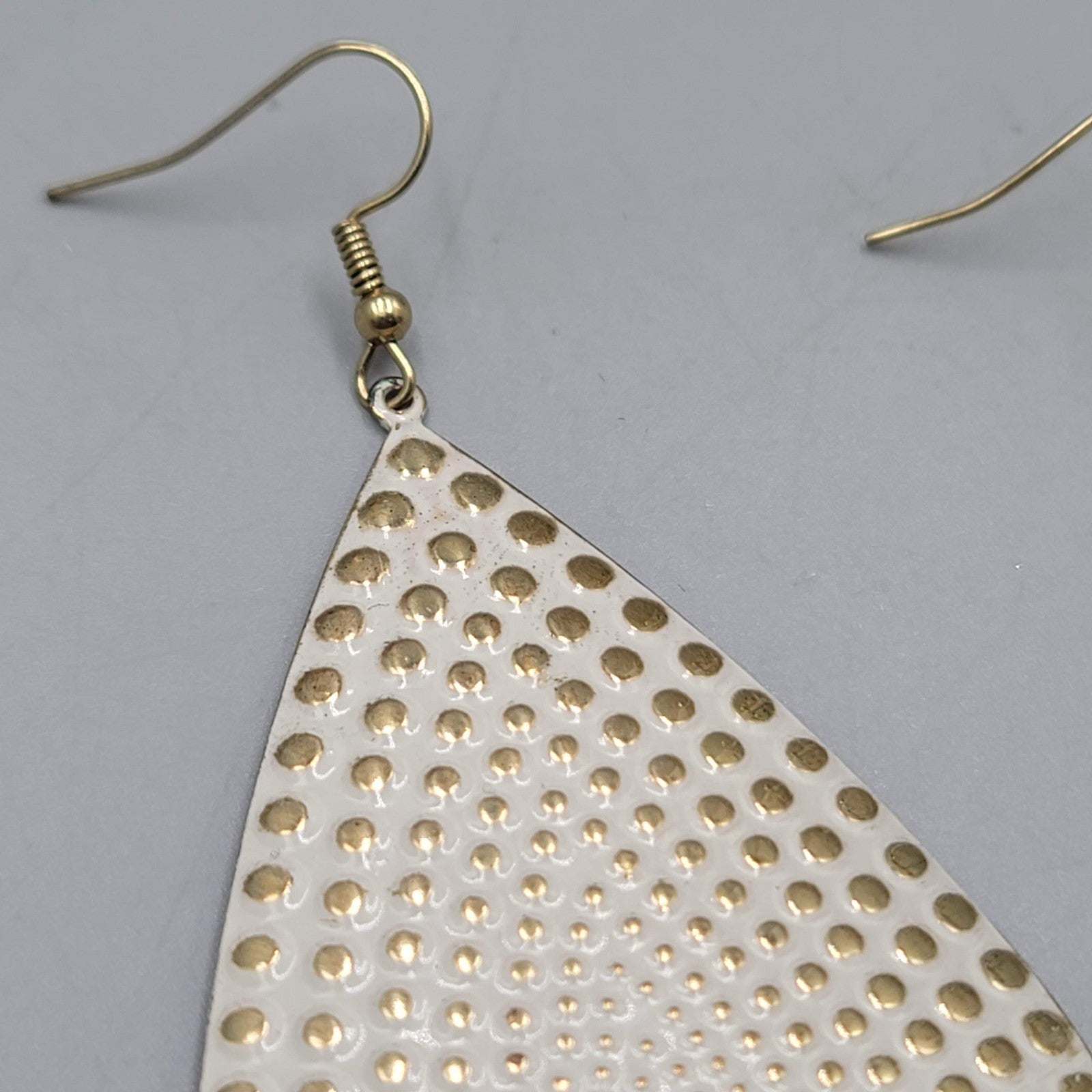 Large Statement Teardrop White Enamel Pierced Earrings Gold tone Dangle 3"