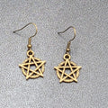 New Pentagram Circle Pierced Earrings Bronze tone Dangle 3/4"