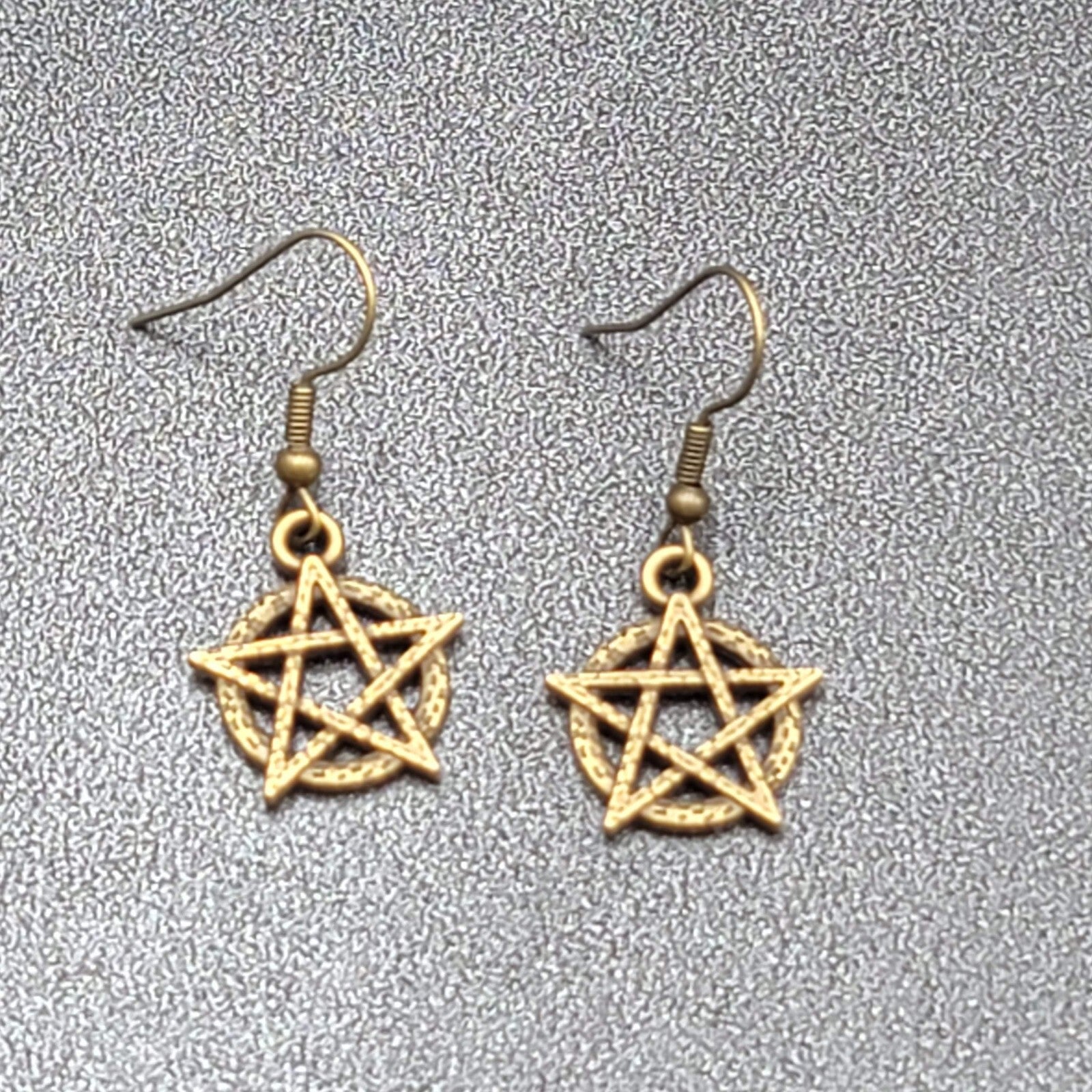 New Pentagram Circle Pierced Earrings Bronze tone Dangle 3/4"