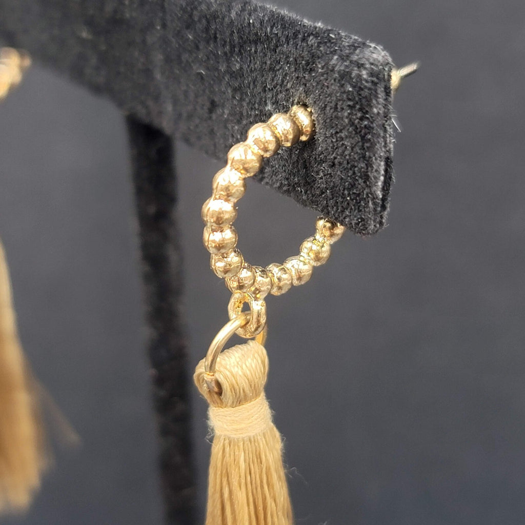 Pierced Earrings Gold Plate Hoops Thread Tassels 2.25"