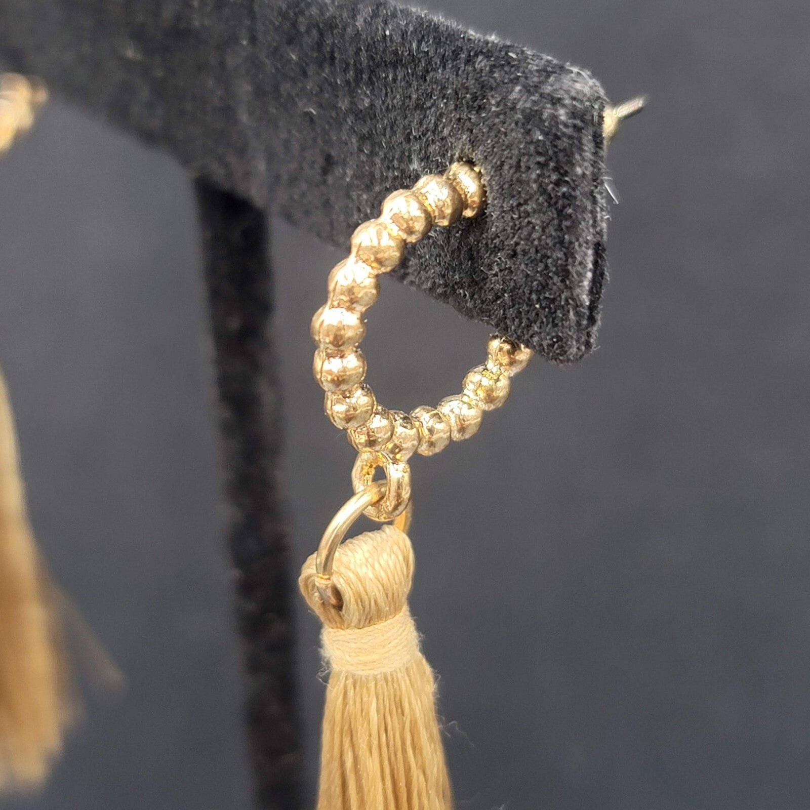 Pierced Earrings Gold Plate Hoops Thread Tassels 2.25"