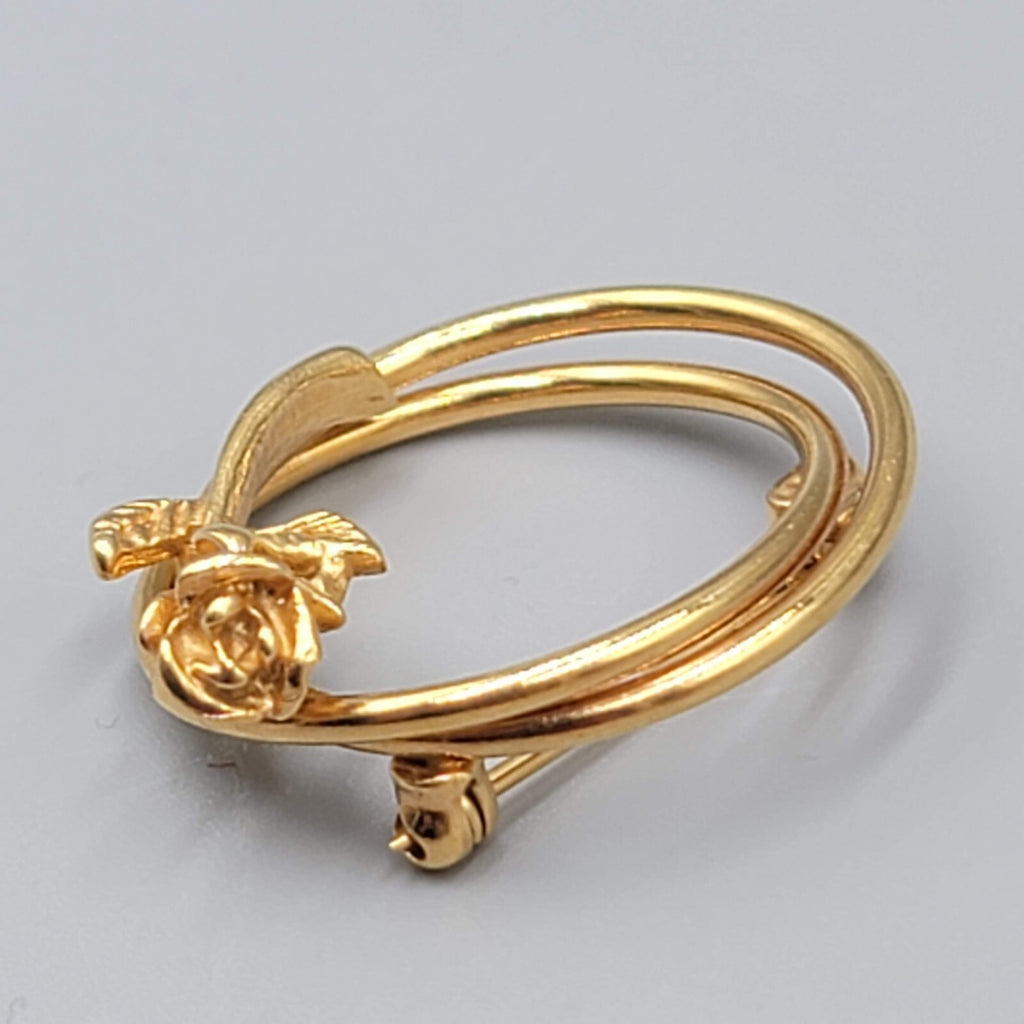 Vintage Napier Brooch Dainty Gold tone Rose Flower Circle 1"