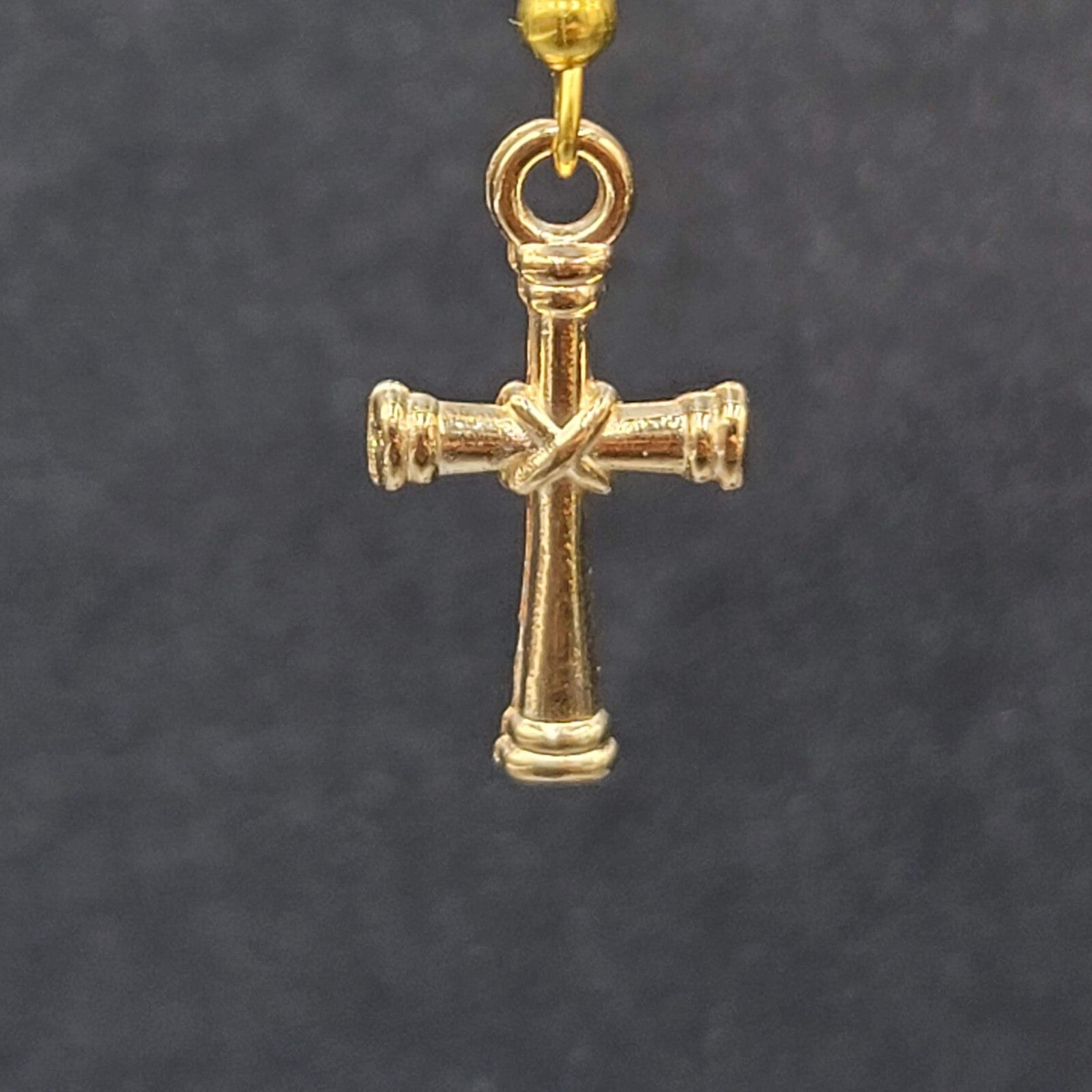 Cross Pierced Earrings Gold tone Dangle 3/4"
