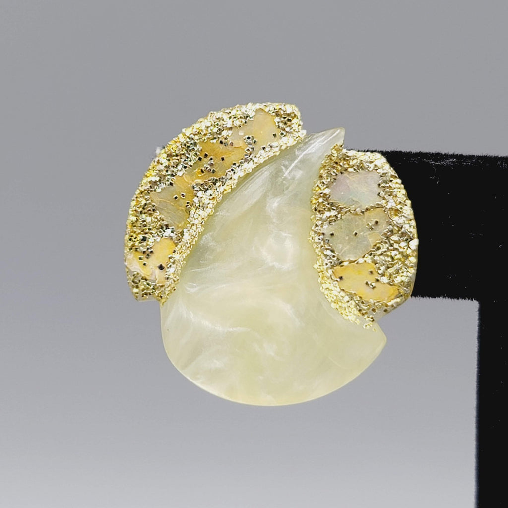 Vintage Pale Yellow Acrylic Clip on Earrings Glitter Round Drop 1 in