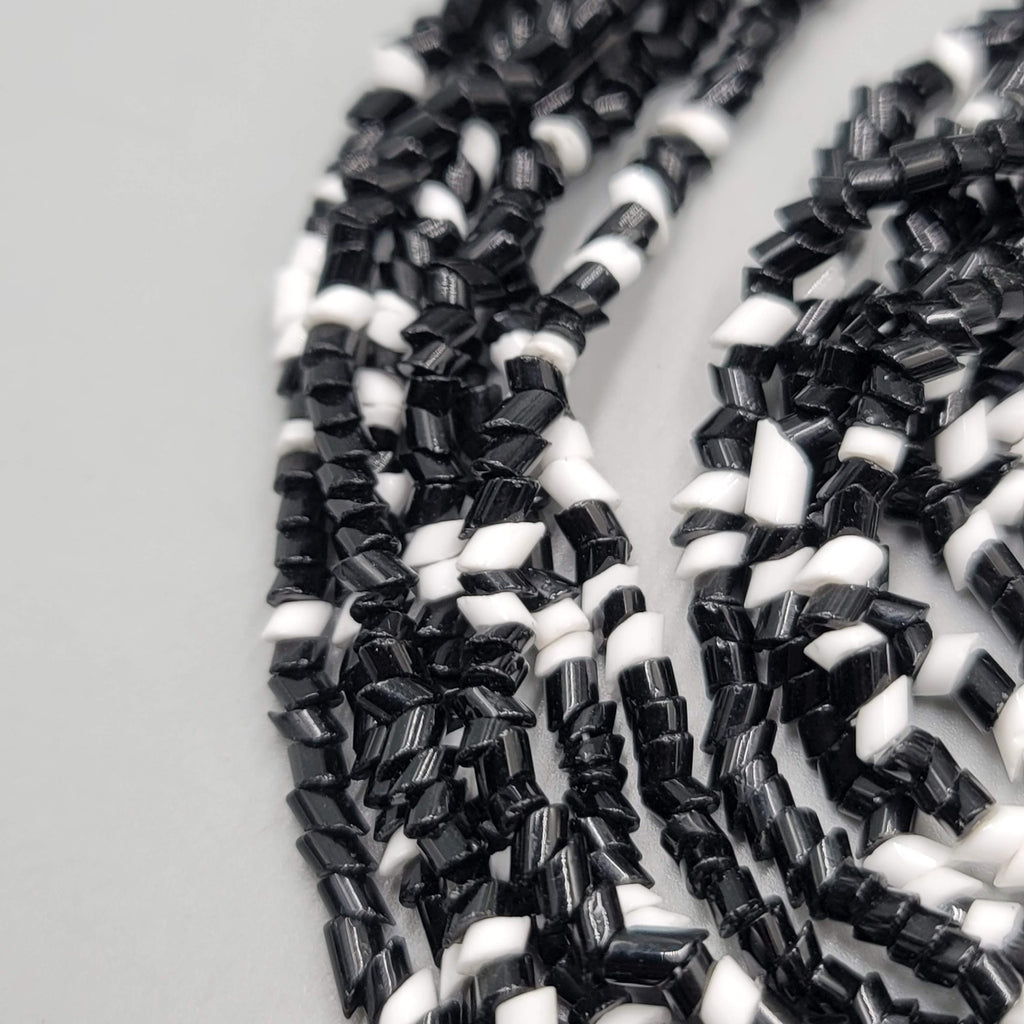 Vintage Black White Glass Bead Necklace Multi Strand 18"