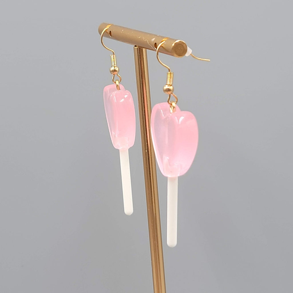 Heart Lollipop Dangle Pierced Earrings Resin Gold Hook Candy 1.75"
