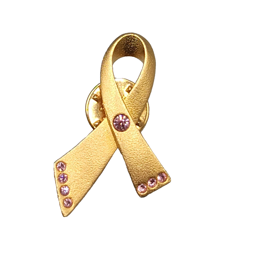 Vintage Avon Pin Gold tone Ribbon Pink Rhinestone 1 3/8"