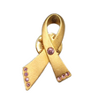 Vintage Avon Pin Gold tone Ribbon Pink Rhinestone 1 3/8"