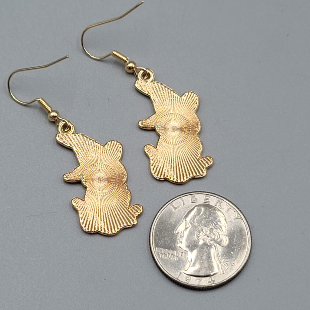 Black Cat Witch Pierced Earrings Enamel Gold tone Dangle New 1.25"