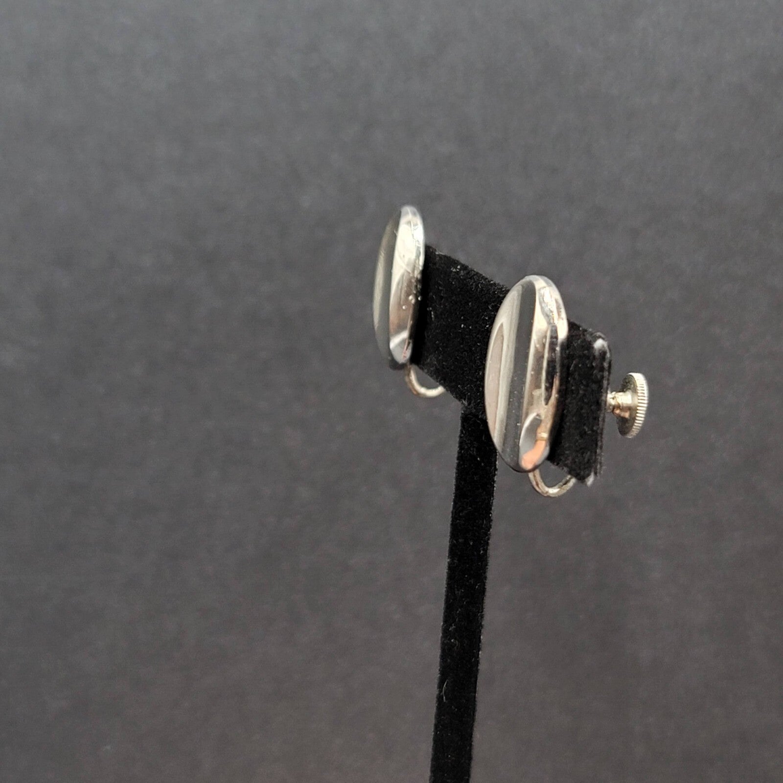 Vintage Clip on Earrings Silver tone Concave Oval Studs 3/4"