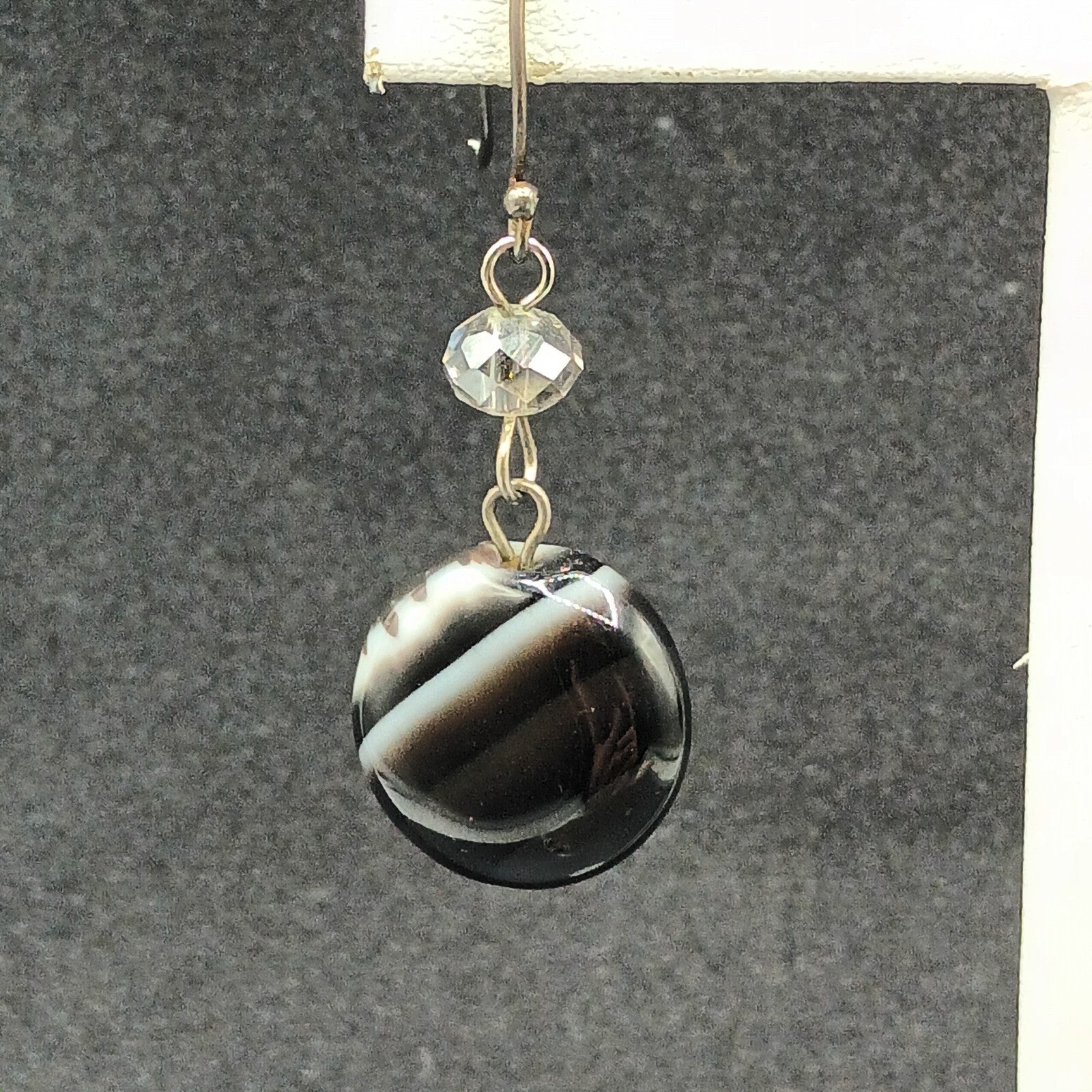 Pierced Earrings Silver tone Round Quartz Bead Dangle 1"