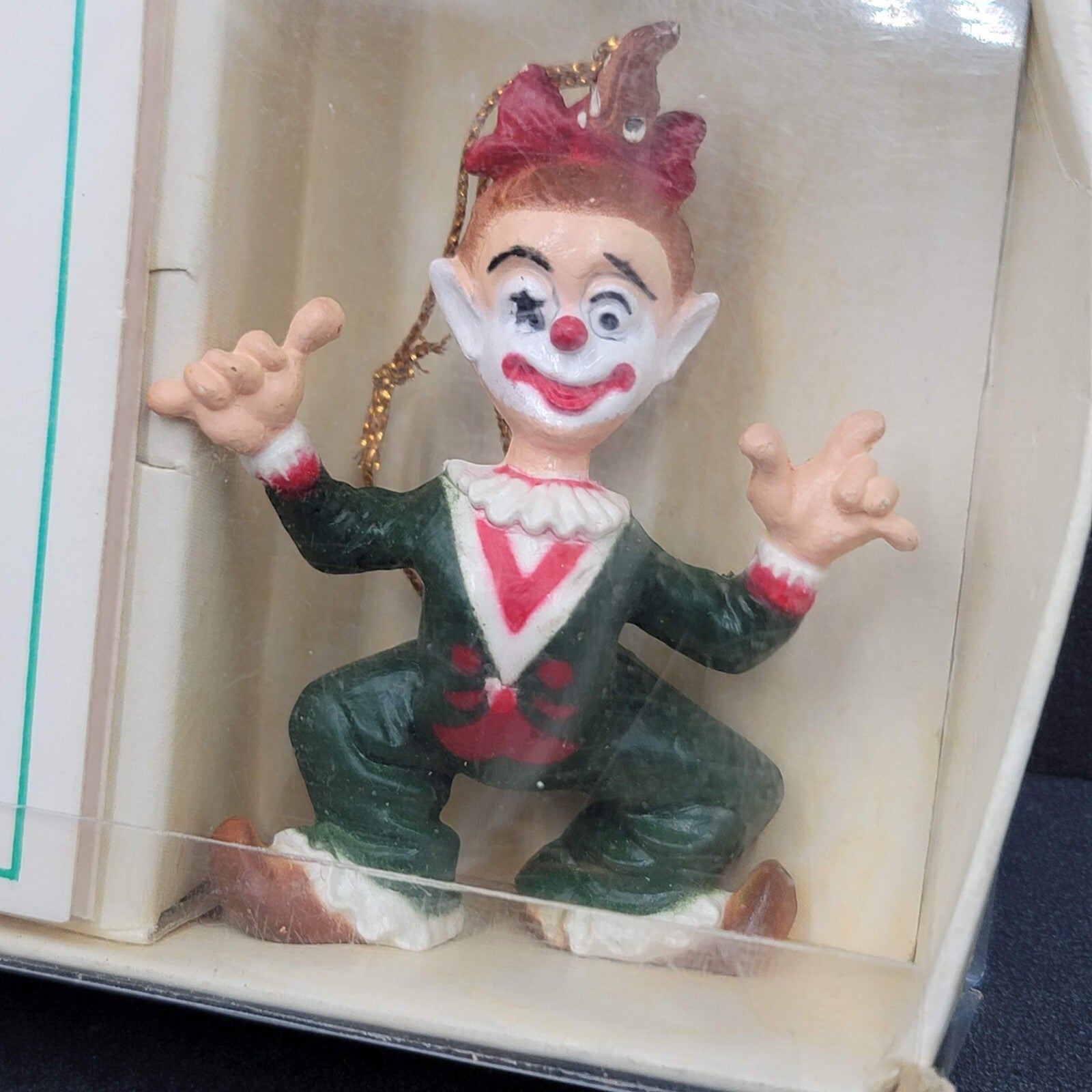 NOS Vintage Bradford Novelty Co CLOWN ORNAMENT With Warmest Wishes 2.75"