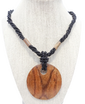 Vintage Multi-strand Statement Necklace Large Wood Pendant Boho Hippie 18"