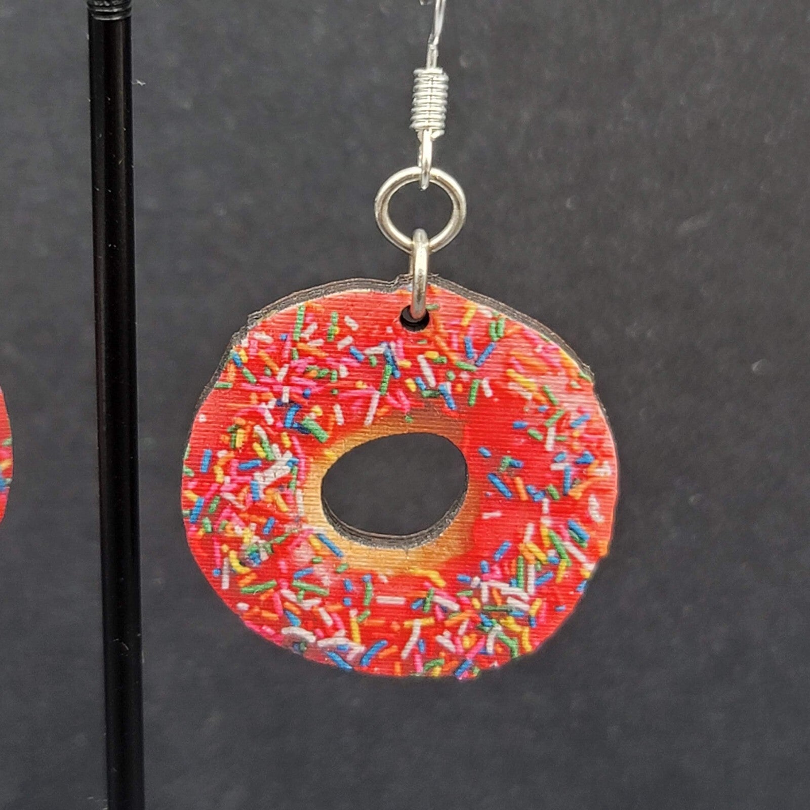 Pierced Earrings Pink Sprinkle Donuts Wood Dangle 1"