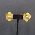 Vintage Clip on Earrings Yellow Green Pink Acrylic Cluster Bead Studs 1"