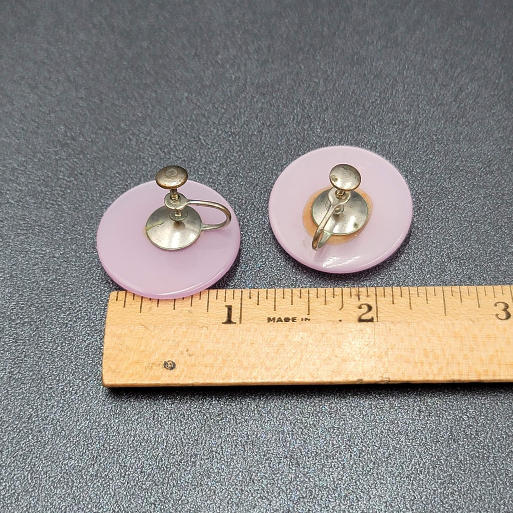 Vintage Clip on Earrings Screw Back Purple Lavender Lucite Round Disc 1"