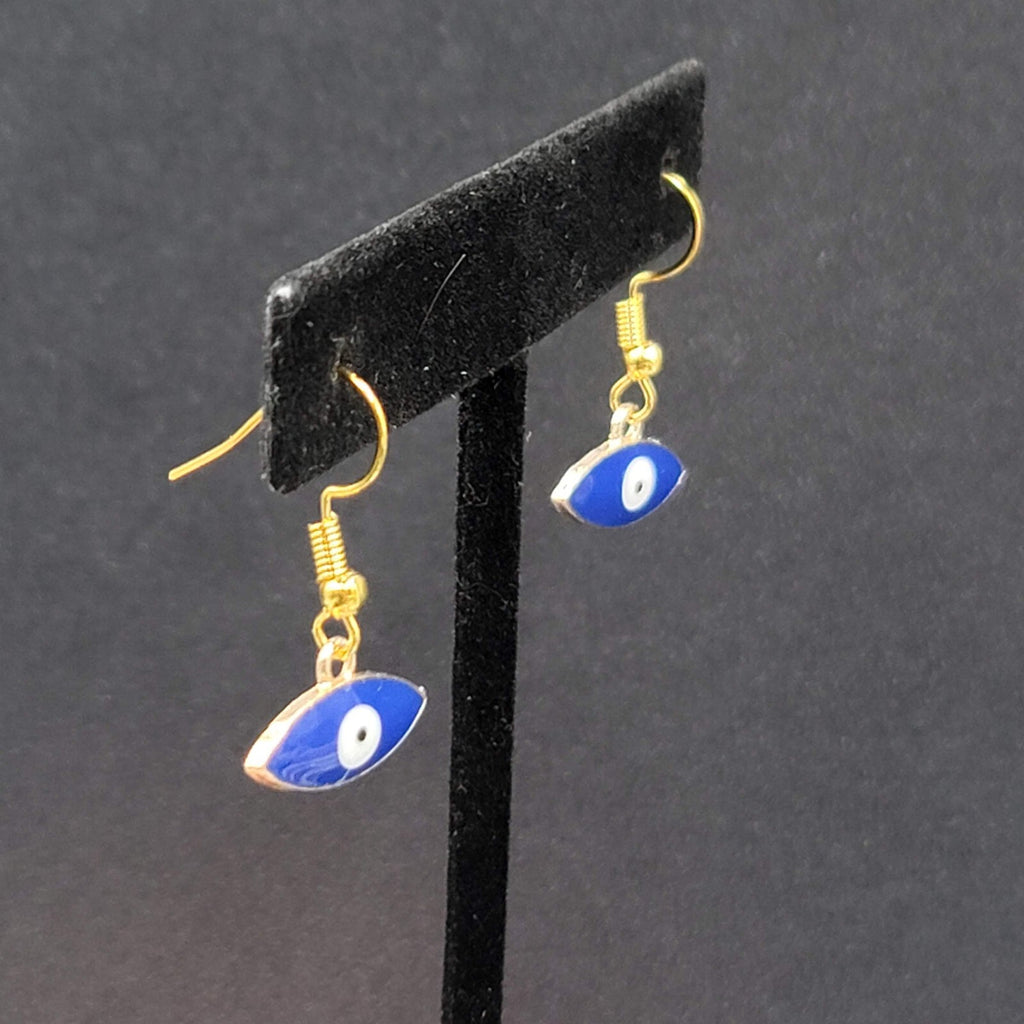 Pierced Earrings Gold tone Enamel Evil Eye Dangle 1/2"