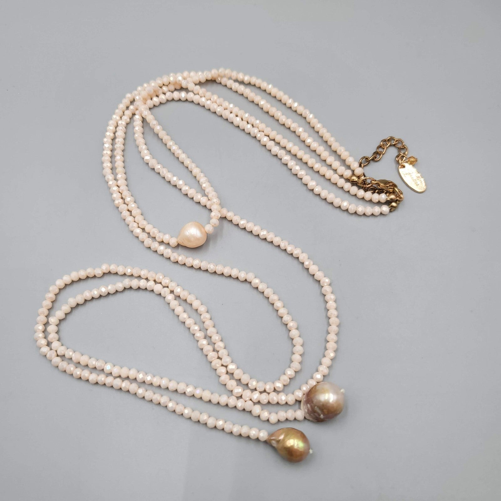 Jules Faux Pearl Champagne Faceted Crystal Beaded Necklace
