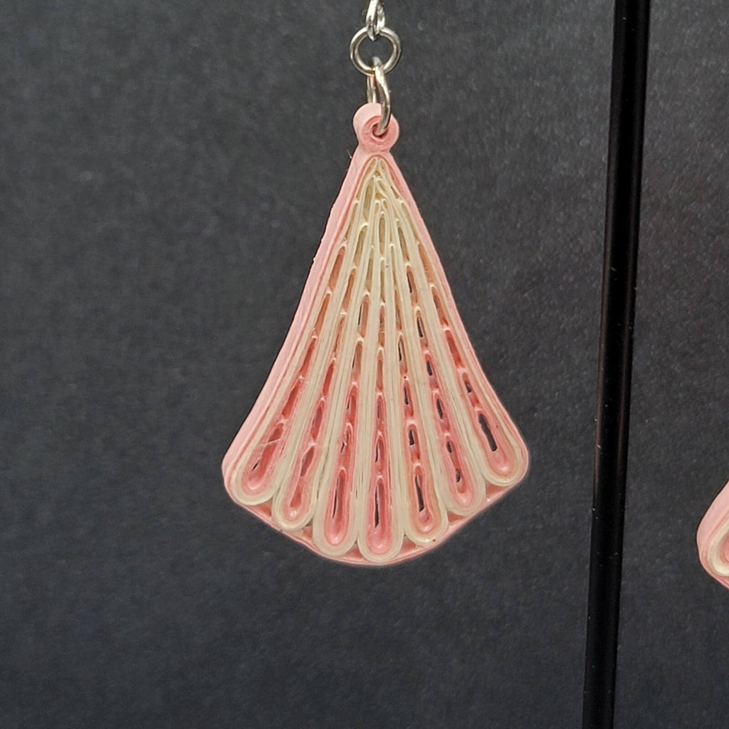 Vintage Pierced Earrings Paper Quilled Pink White Dangle Hand Made 2"