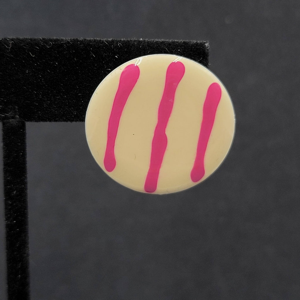 Vintage Pierced Earrings White Purple Stripes Round Disc 1"