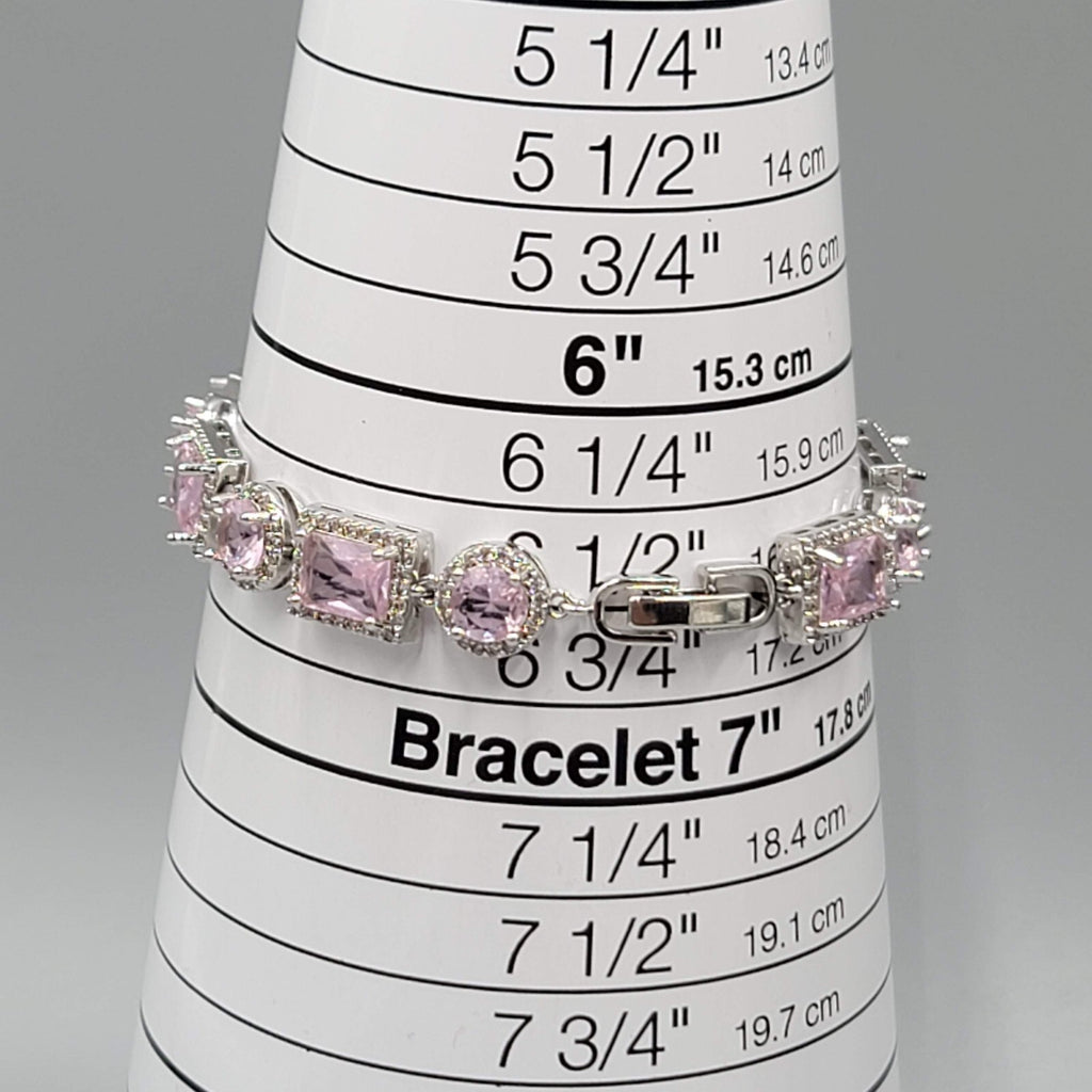 Pink Crystal Tennis Bracelet Silver Plated 1" Extender 6.5" or 7.5"