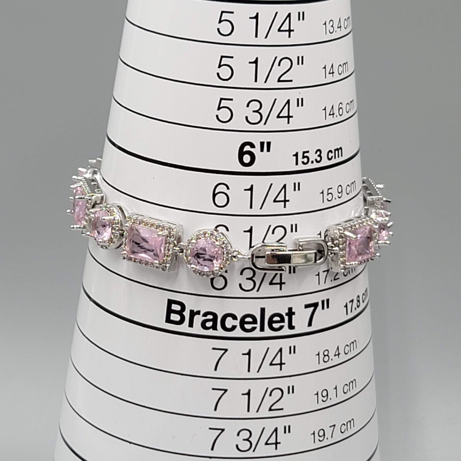 Pink Crystal Tennis Bracelet Silver Plated 1" Extender 6.5" or 7.5"