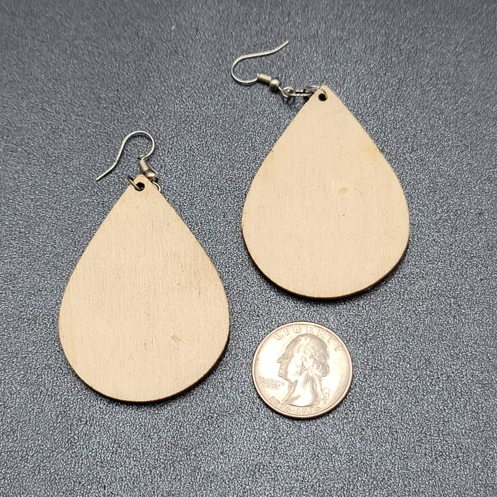 Pierced Earrings Laser Cut Wood Teardrop Red Glitter Hearts Dangle 2.25"