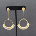 Quartz Stone Bead Pierced Earrings Long Gold tone Dangle 3"