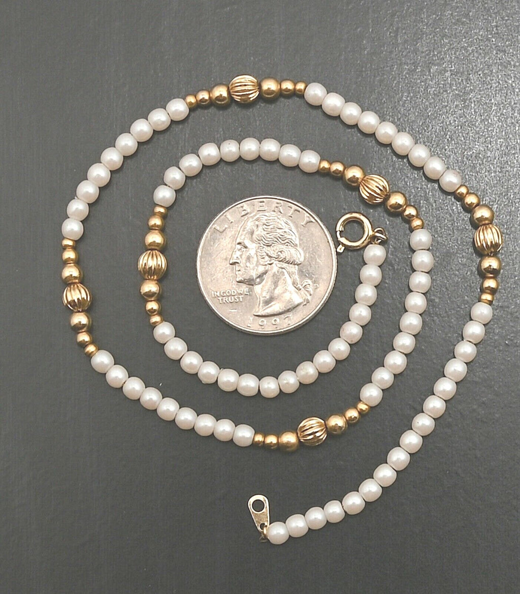 Vintage Elegant Faux Pearl & Gold Plated Beaded Necklace Estate Jewelry 16"