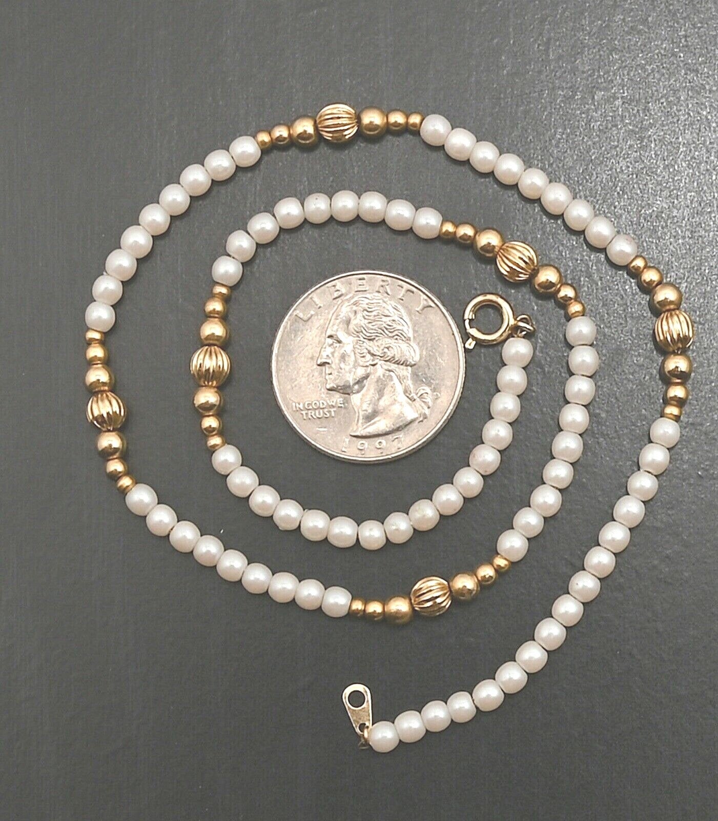 Vintage Elegant Faux Pearl & Gold Plated Beaded Necklace Estate Jewelry 16"